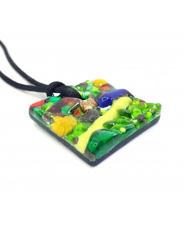 Pendentif relief carré en verre de Murano bijoux Murano