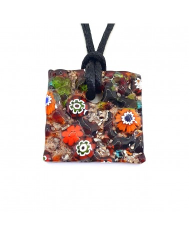 Pendentif relief carré en verre de Murano bijoux fantaisies artisans italiens