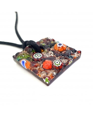 Pendentif relief carré en verre de Murano bijoux fantaisies artisans italiens