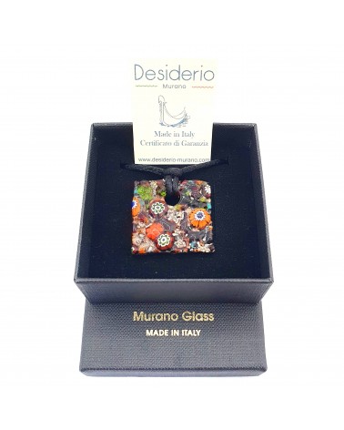 Pendentif relief carré en verre de Murano bijoux fantaisies artisans italiens