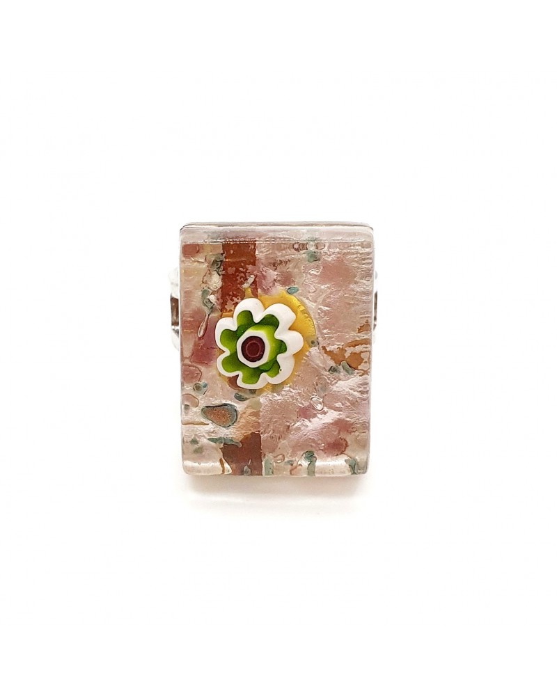 Bague rectangle en verre de Murano et murrine bijoux fantaisies artisans italiens