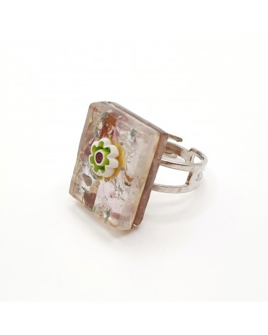 Bague rectangle en verre de Murano et murrine bijoux fantaisies artisans italiens