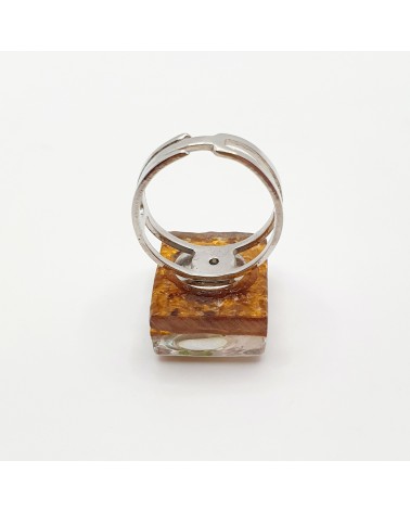 Bague rectangle en verre de Murano et murrine bijoux fantaisies artisans italiens