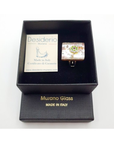 Bague rectangle en verre de Murano et murrine bijoux fantaisies artisans italiens