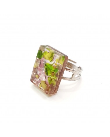 Bague rectangle en verre de Murano et murrine bijoux fantaisies artisans italiens