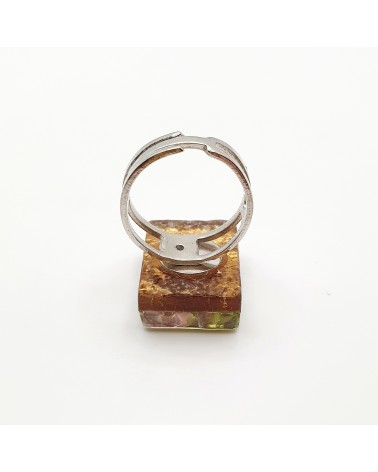 Bague rectangle en verre de Murano et murrine bijoux fantaisies artisans italiens