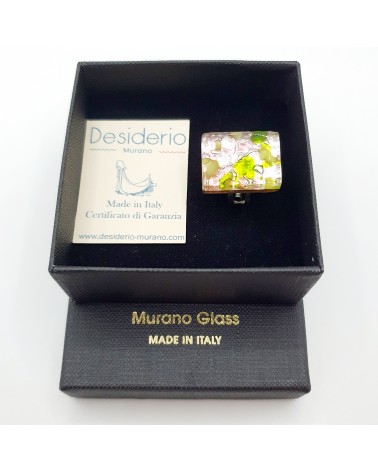Bague rectangle en verre de Murano et murrine bijoux fantaisies artisans italiens