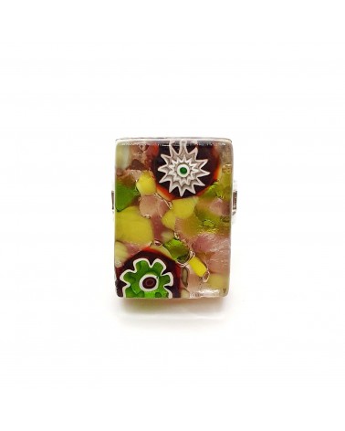 Bague rectangle en verre de Murano et murrine bijoux fantaisies artisans italiens