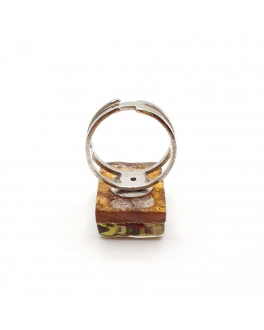 Bague rectangle en verre de Murano et murrine bijoux fantaisies artisans italiens