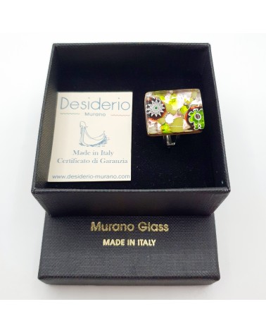 Bague rectangle en verre de Murano et murrine bijoux fantaisies artisans italiens
