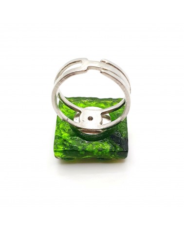 Bague relief carré en verre de Murano et murrine bijoux fantaisies artisans italiens