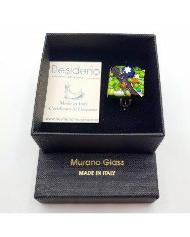 Bague relief carré en verre de Murano et murrine bijoux fantaisies artisans italiens