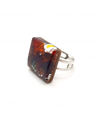 Bague carré en verre de Murano et murrine bijoux fantaisies artisans italiens
