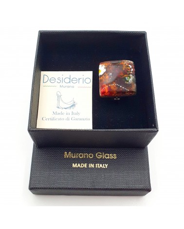 Bague carré en verre de Murano et murrine bijoux fantaisies artisans italiens