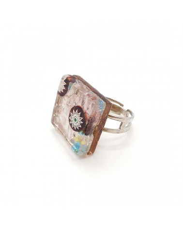 Bague carré en verre de Murano et murrine bijoux fantaisies artisans italiens