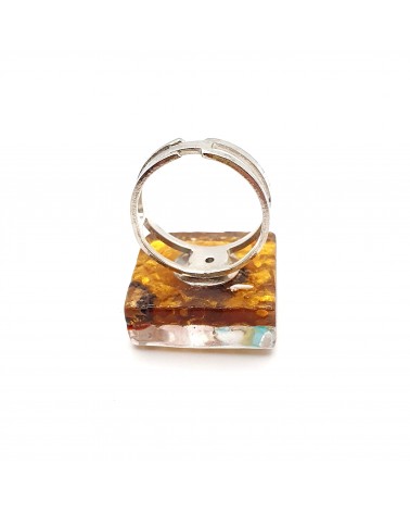 Bague carré en verre de Murano et murrine bijoux fantaisies artisans italiens