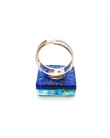 Bague carré en verre de Murano et murrine bijoux fantaisies artisans italiens