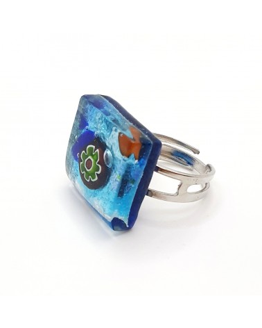 Bague carré en verre de Murano et murrine bijoux fantaisies artisans italiens