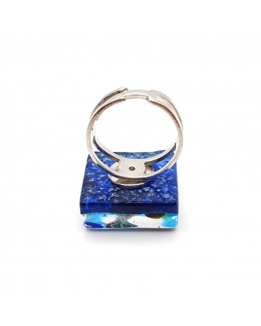 Bague carré en verre de Murano et murrine bijoux fantaisies artisans italiens
