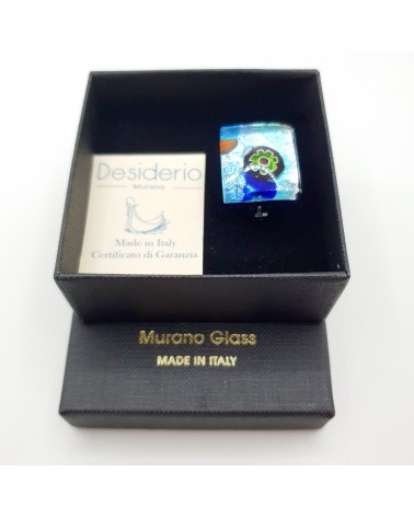 Bague carré en verre de Murano et murrine bijoux fantaisies artisans italiens