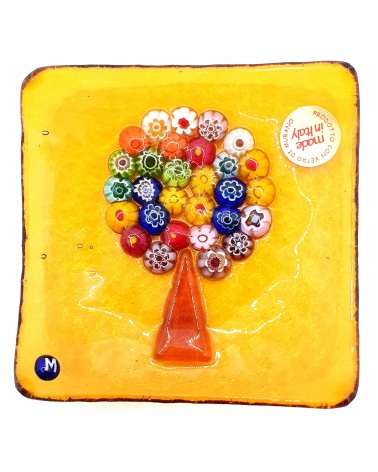 Petit plat carré en verre de Murano arbre de vie vert