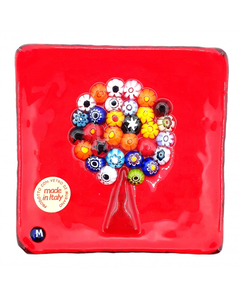 Petit plat carré en verre de Murano arbre de vie vert