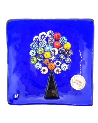 Petit plat carré en verre de Murano arbre de vie vert
