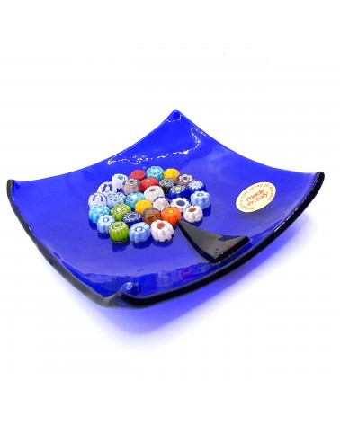 Petit plat carré en verre de Murano arbre de vie vert