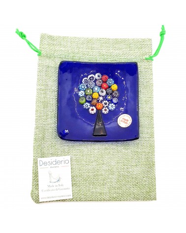 Petit plat carré en verre de Murano arbre de vie vert