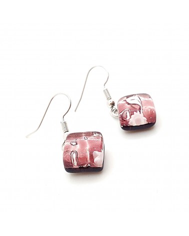 Boucles d'oreilles carré en verre de Murano bijoux fantaisies fait à la main