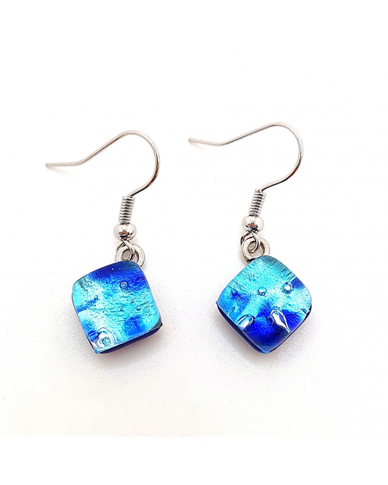 Boucles d'oreilles carré en verre de Murano bijoux fantaisies fait à la main