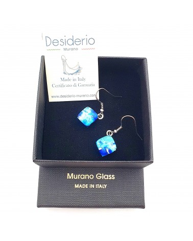 Boucles d'oreilles carré en verre de Murano bijoux fantaisies fait à la main