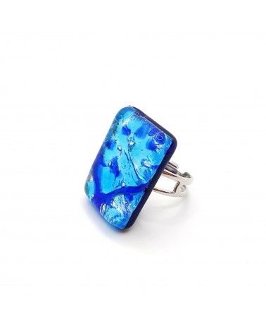 Grande bague rectangle en verre de Murano et murrine bijoux fantaisies artisans italiens