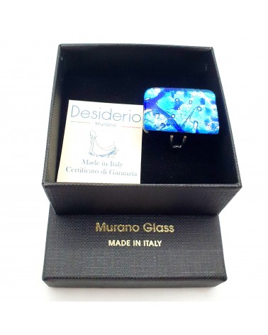 Grande bague rectangle en verre de Murano et murrine bijoux fantaisies artisans italiens
