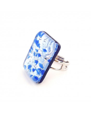 Grande bague rectangle en verre de Murano et murrine bijoux fantaisies artisans italiens