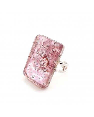 Grande bague rectangle en verre de Murano et murrine bijoux fantaisies artisans italiens