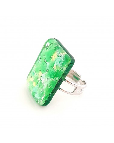 Grande bague rectangle en verre de Murano et murrine bijoux fantaisies artisans italiens