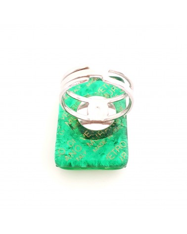 Grande bague rectangle en verre de Murano et murrine bijoux fantaisies artisans italiens