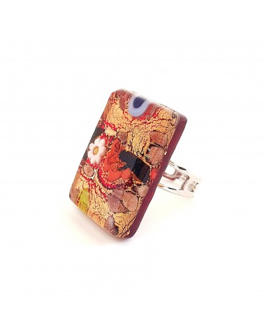 Grande bague rectangle en verre de Murano et murrine bijoux fantaisies artisans italiens