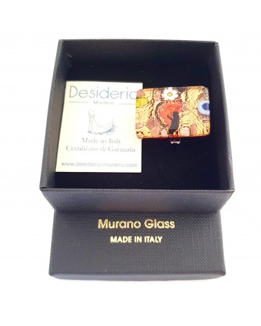 Grande bague rectangle en verre de Murano et murrine bijoux fantaisies artisans italiens