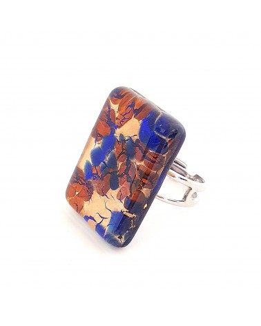 Grande bague rectangle en verre de Murano et murrine bijoux fantaisies artisans italiens