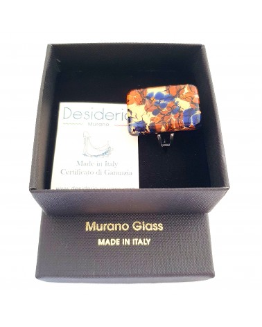 Grande bague rectangle en verre de Murano et murrine bijoux fantaisies artisans italiens