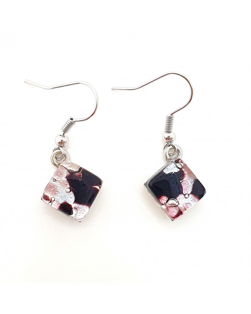 Boucles d'oreilles carré en verre de Murano bijoux fantaisies fait à la main