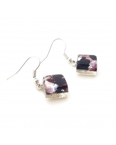 Boucles d'oreilles carré en verre de Murano bijoux fantaisies fait à la main