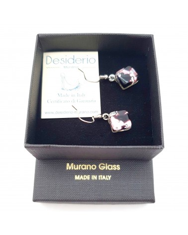 Boucles d'oreilles carré en verre de Murano bijoux fantaisies fait à la main