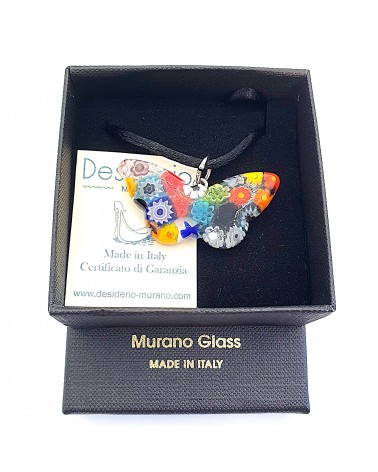 Pendentif Murano papillon murrine bijoux  fait à la main made in Italie