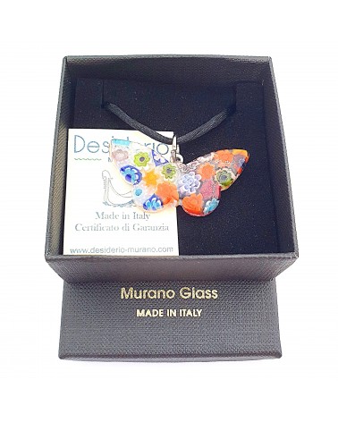 Pendentif Murano papillon murrine bijoux  fait à la main made in Italie