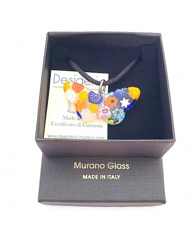 Pendentif Murano papillon murrine bijoux  fait à la main made in Italie