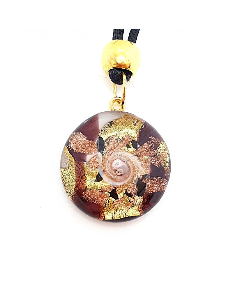 Pendentif Sally rond bombé vortex bijoux fantaisies fait à la main verre de Murano