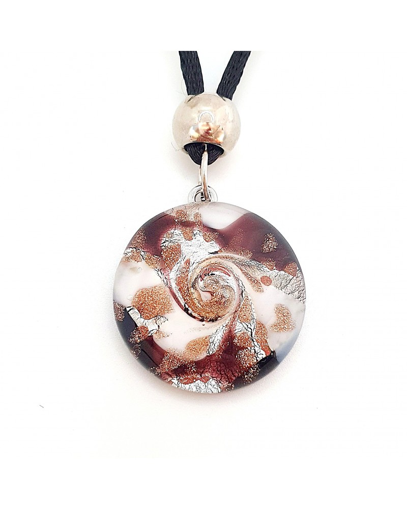 Pendentif Sally rond bombé vortex bijoux fantaisies fait à la main verre de Murano